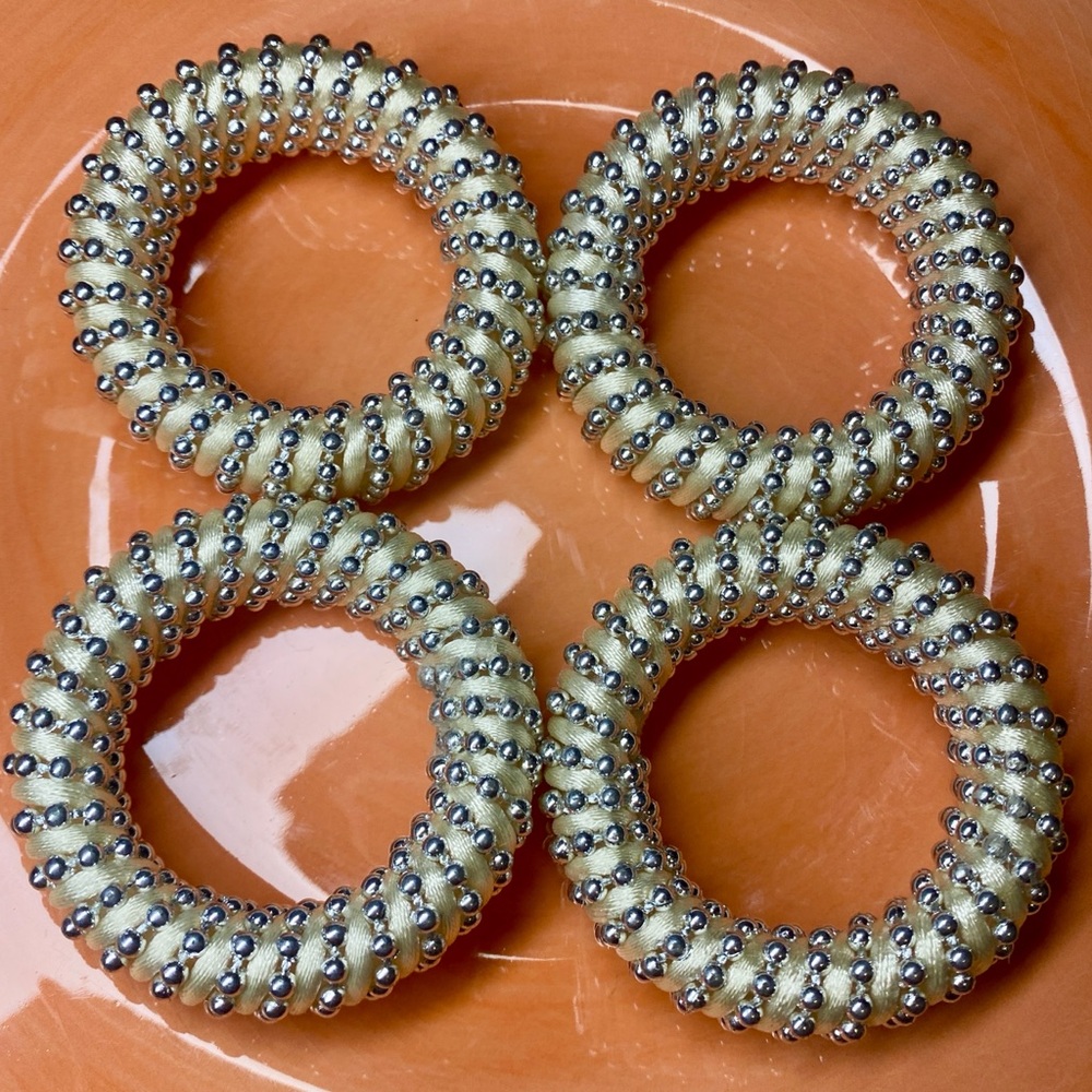Set of 4 Beaded White Formal Pearl Napkin Rings